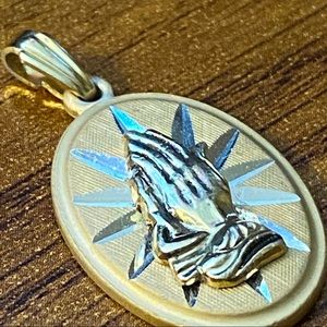 Christian Marked Germany Praying Hands pendant beautiful cut gold tone